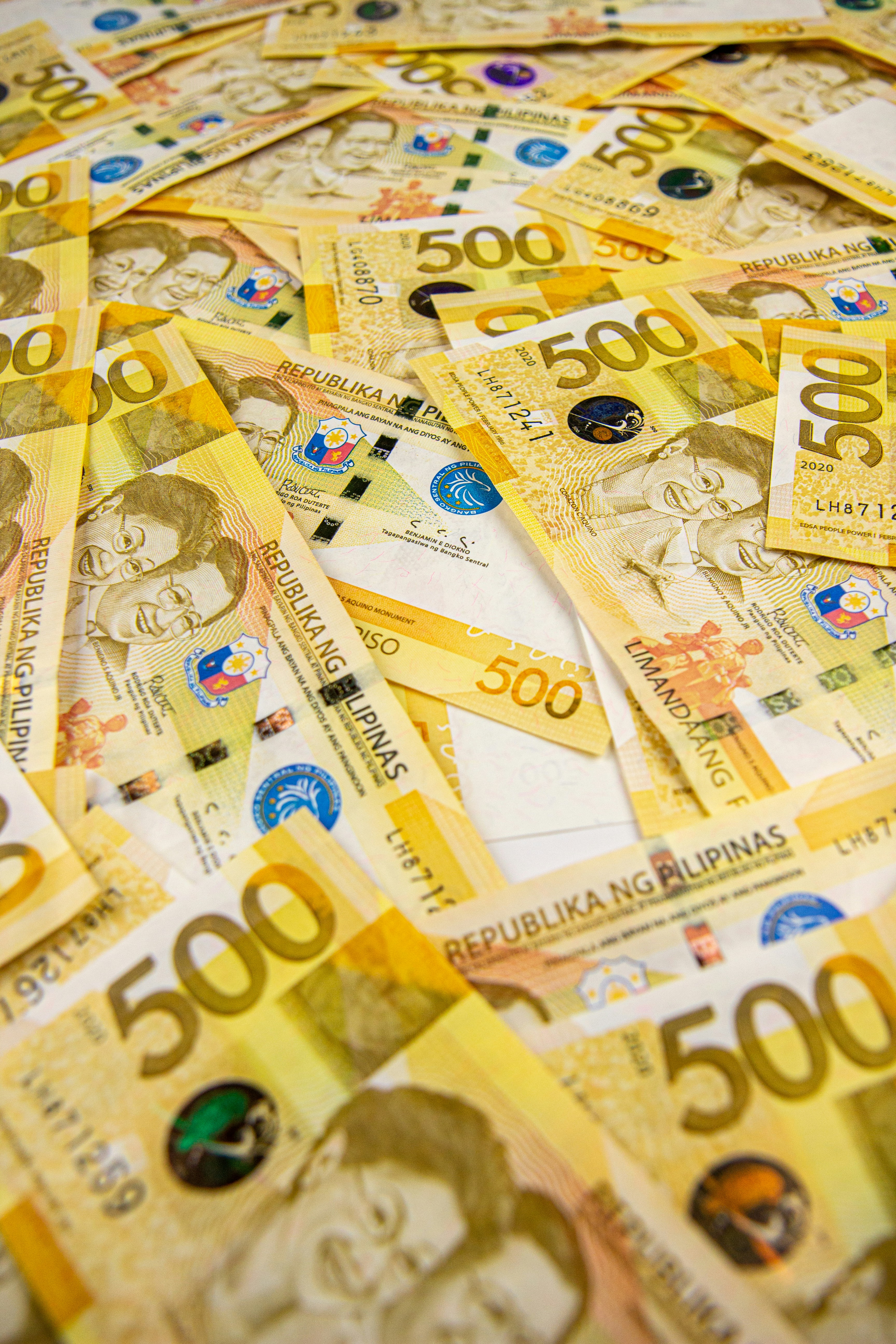 Philippine peso bills spread out